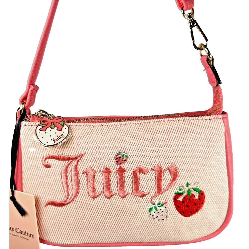 Juicy Couture Strawberry Wristlet Wallet Pink Y2K Charm Zip Pouch Berry Sweet